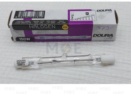 Doura Halogen Floodlight Lamp Double Ended WarmWhite Clear 78mm R7S 150W | 81507S/78 | لمبة برجكتور هالوجين شفاف قصير