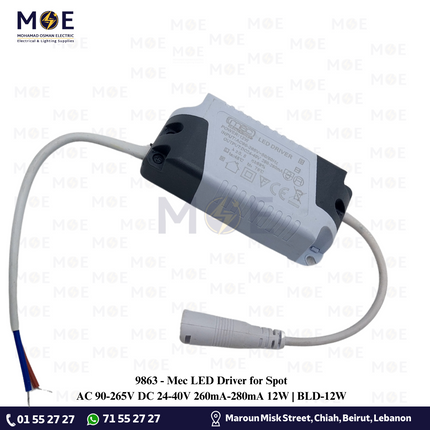 Mec LED Driver for Spot AC 90-265V DC 24-40V 260mA-280mA 12W | BLD-12W