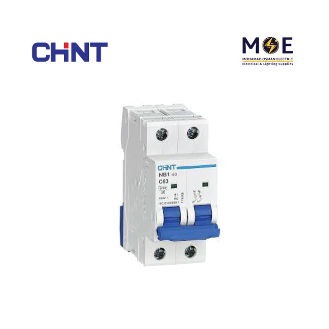 Chint MCB NB1-63 DC 6kA 2P C 63A | 182726 | دجنتور كهرباء مجوز - قاطع كهربائي