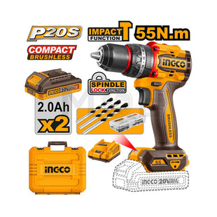 INGCO Cordless Lithium-ion Impact Drill with 2pcs 2Ah Li-ion Battery,1pc Charger 20V | CIDLI20558