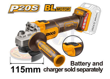 INGCO Lithium-ion Cordless Angle Grinder 20V 115mm | CAGLI201158 صاروخ قص وجلخ بطارية