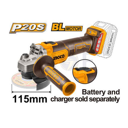 INGCO Lithium-ion Cordless Angle Grinder 20V 115mm | CAGLI201158 صاروخ قص وجلخ بطارية