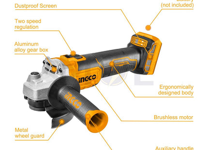 INGCO Lithium-ion Cordless Angle Grinder 20V 115mm | CAGLI201158 صاروخ قص وجلخ بطارية