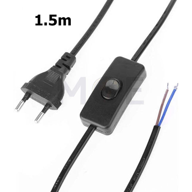 Single P Lamp Cord with Switch and Plug Black 1.5mt 90+60cm شريط لمبدير مع فيش و مفتاح خط واحد اسود