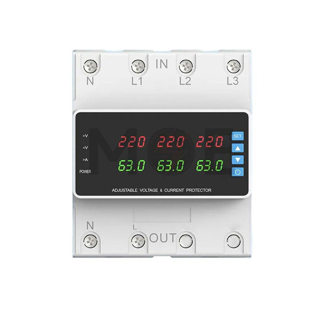 YRO Modular Changeover switch / Dual Power Automatic Transfer Switch ATS with Priority Phase + Adjustable Voltage - Current Protector 5mod. 4P 100A هاوس اوتوماتيك متلت مع حماية امبير و فولت على سكة ثلاثة فاز مع نتر